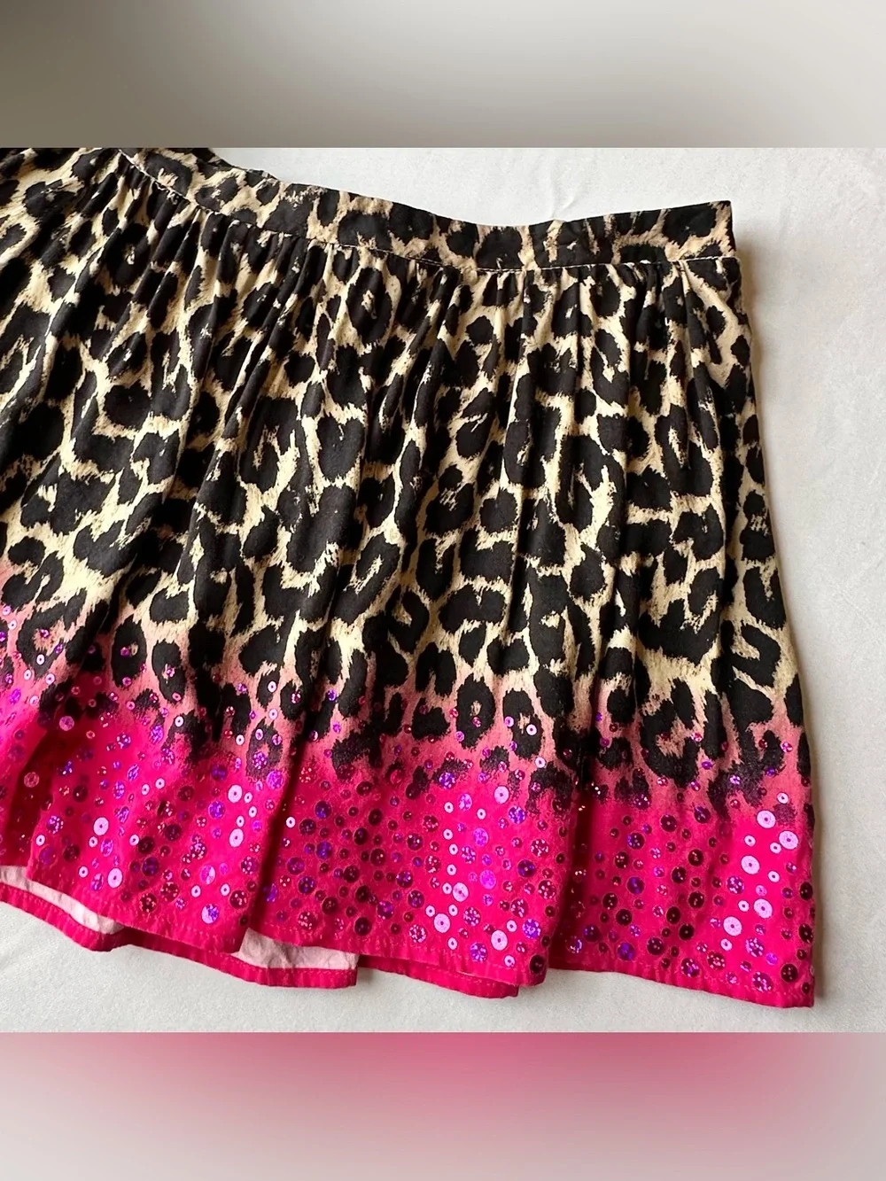 Justice Girls Skort Short Leopard Print Hot Pink Sparkly Ombre Skirt Size 18